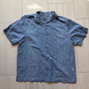 Tommy Bahama Mens Blue 100% Silk Hawaiian Camp Shirt Floral Button Up Size‎ 2XL